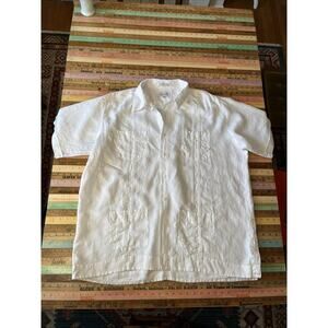 Christian Dior Guayabera Button Down 100% Linen Short Sleeve Men's XXL READ